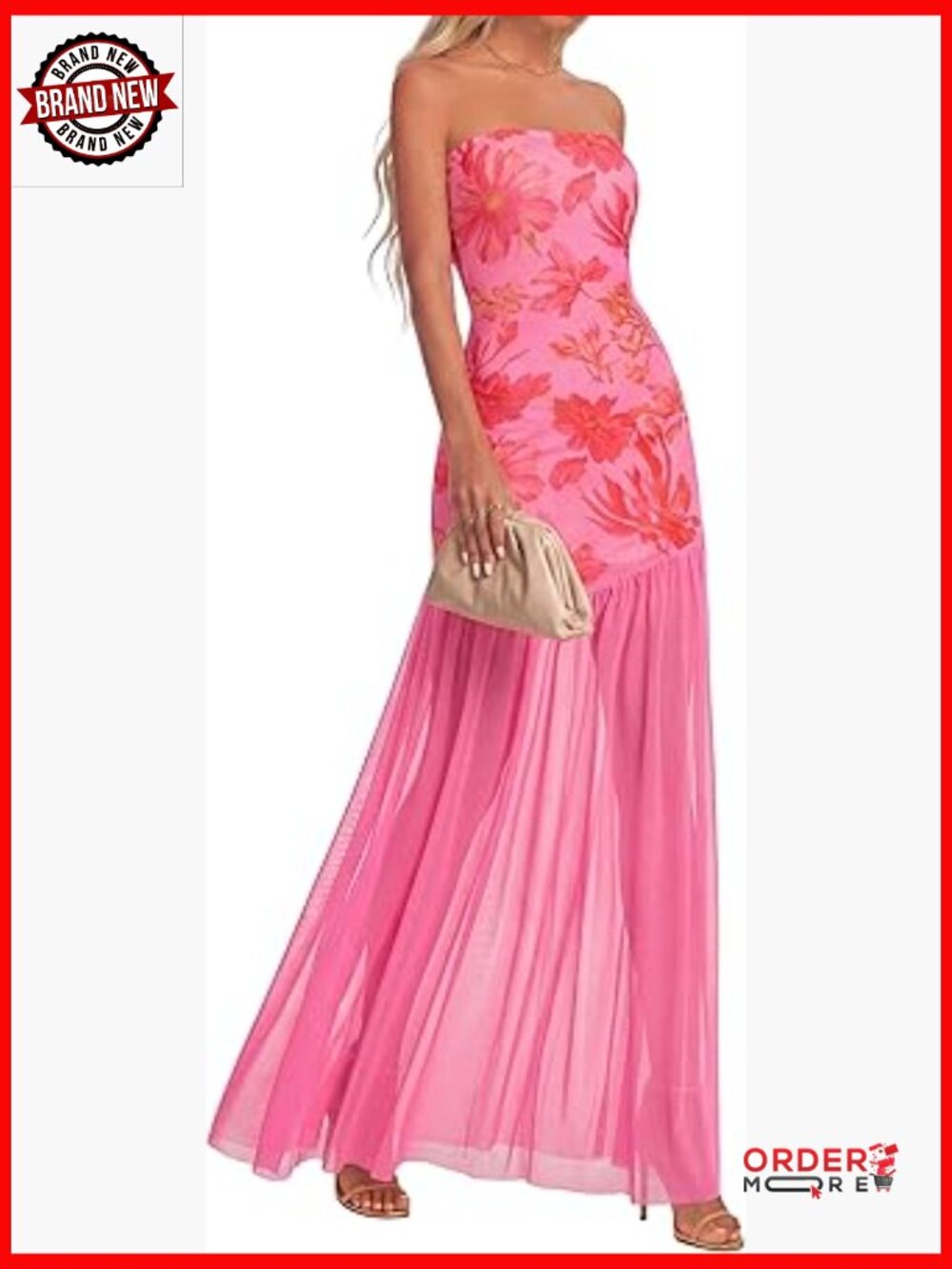 Strapless Bodycon Maxi Dress Mesh Mermaid Wedding Guest Cocktail Party